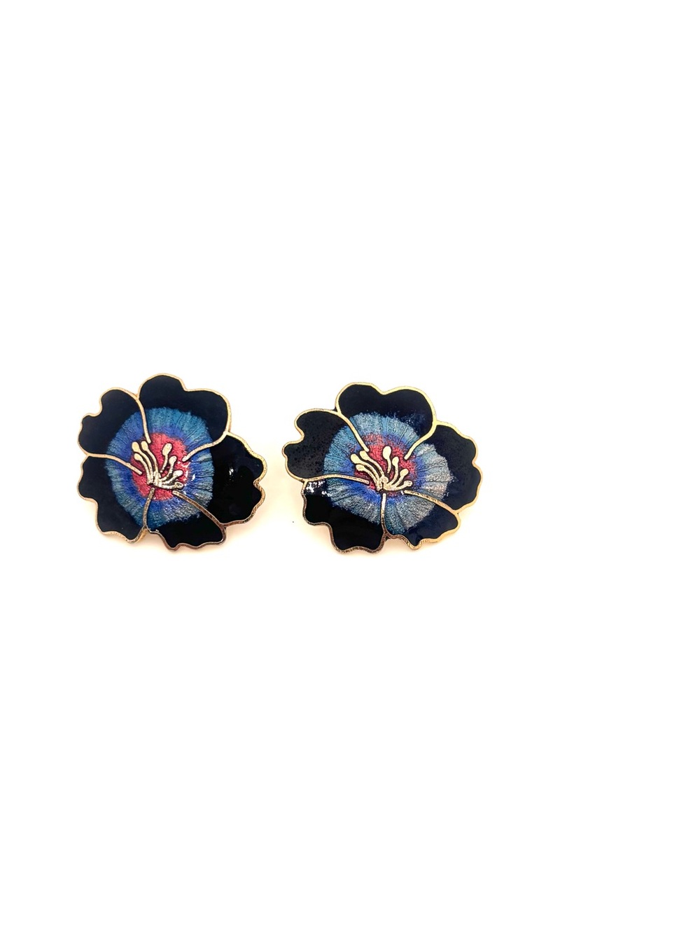 Blue Floral Enamel Stud Earrings - Women's Jewelry